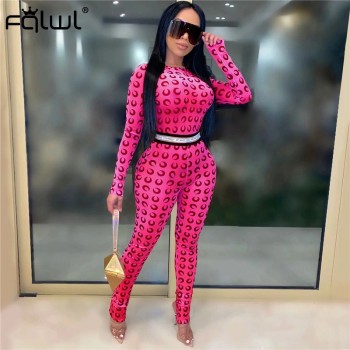FQLWL Moon Print Summer Sexy Rompers Womens Jumpsuit Female Long Sleeve Pink Neon Skinny One Piece Ladies Bodycon Jumpsuit Women